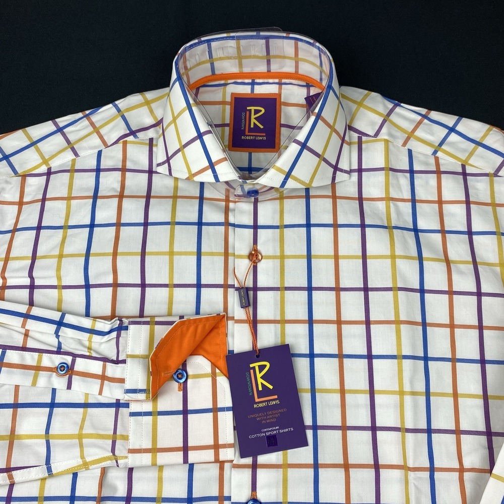 Robert Lewis Shirt Mens Medium‎ Multicolor Checks Contemporary Fit New w/Tags!